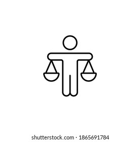 Ética, hombre con escalas simple de línea delgada ilustración vectorial