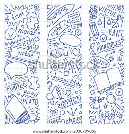 Ethics. Moral hand drawn doodle. Education vector illustration.