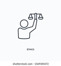 icono de esquema ético. Simple ilustración lineal de elemento. Icono de ética de línea aislada en fondo blanco. El signo de trazo delgado se puede utilizar para web, móvil e UI.