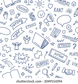 Ethics. Pattern from moral hand drawn doodle. Education vector illustration.