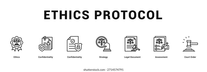 Ilustración moderna y limpia del Anuncio del Web que presenta los iconos temáticos para la comunicación visual