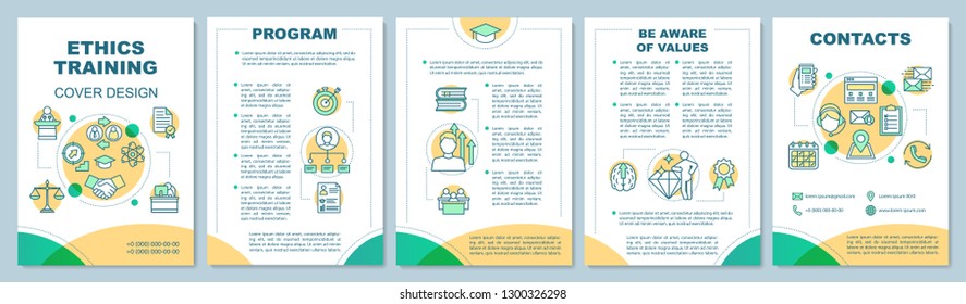 Ethics Training Brochure Template Layout. Core Values. Flyer, Booklet, Leaflet Print Design. Corporate Social Responsibility. Vector Page Layouts For Magazines, Annual Reports, Advertising Posters