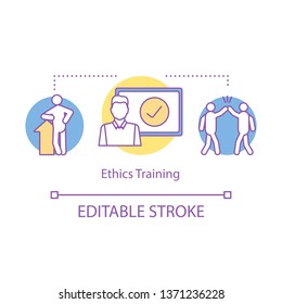 Ethics training concept icon. Business courses idea thin line illustration. Qualification improvement. Business presentation. Skills development. Vector isolated outline drawing. Editable stroke