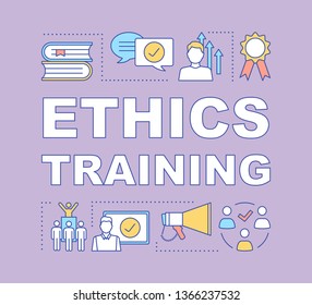 Ethics Training Word Concepts Banner. Business Courses. Personal Development, Growth. Presentation, Website. Isolated Lettering Typography Idea With Linear Icons. Vector Outline Illustration
