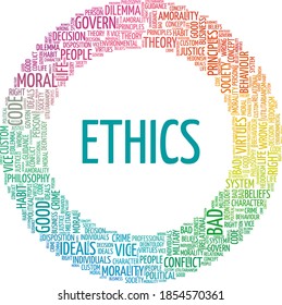 Ethics vector illustration word cloud isolated on a white background.