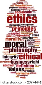 Ethics word cloud concept. Vector illustration