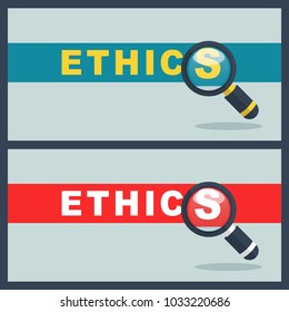 ethics word with magnifier concept