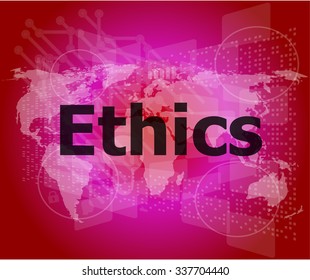 ethics word on digital touch screen vector illustration