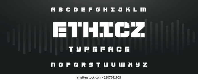 ETHICZ Sports minimal tech font letter set. Luxury vector typeface for company. Modern gaming fonts logo design.