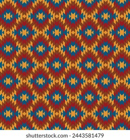 Ethinic Abstract Blue,Yellow,Gold,Brown and Red Tone ikat pattern  background