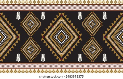 Ethinic Abstract Red and gold Tone rug pattern on black background.
Rug Aztec print. Scandinavian seamless pattern. Ethnic ornament. tribal Scandinavian geometric vector ikat pattern.