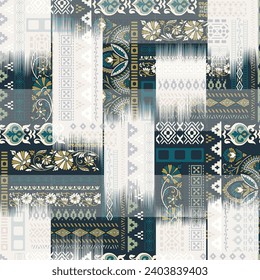 ethinic patchwork pattern on navy background