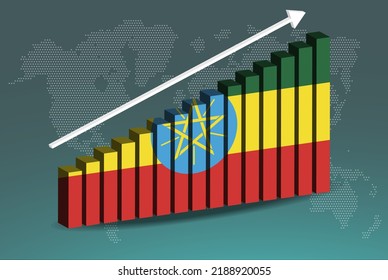 Ethiopia 3D bar chart graph vector, upward rising arrow on data, country statistics concept, Ethiopia country flag on 3D bar graph, increasing values, news banner idea