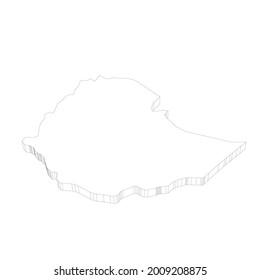 Etiopía - Mapa de silueta de contorno delgado 3D negro del área del país. Ilustración vectorial plana simple