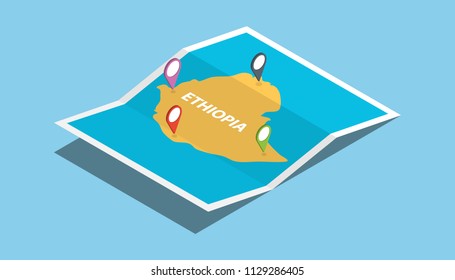 ethiopia africa explore maps with isometric style and pin location tag on top vector illustration