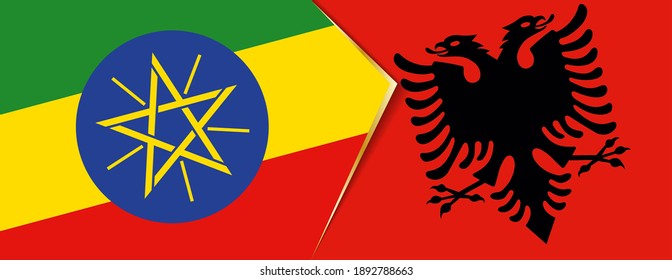 Ethiopia and Albania flags, two vector flags symbol of relationship or confrontation.
