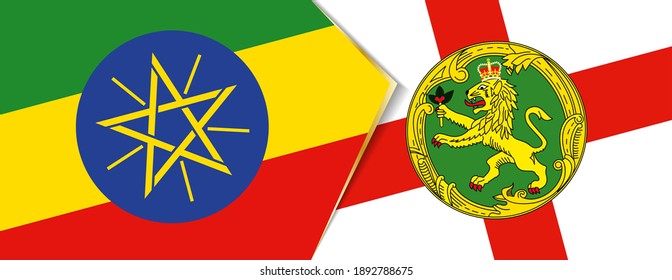 Banderas de Etiopía y Alderney, dos banderas vectoriales símbolo de relación o enfrentamiento.