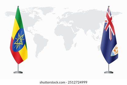 Ethiopia and Anguilla flags for official meeting against background of world map.