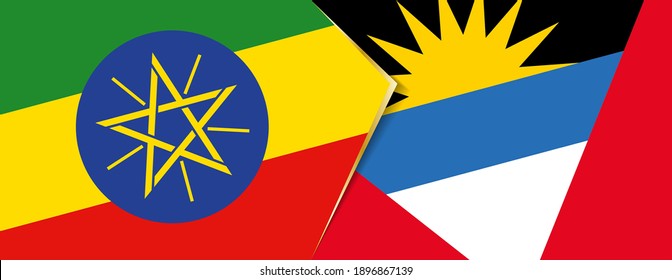 Äthiopien und Antigua und Barbuda Flaggen, zwei Vektorfahnen Symbol für Beziehung oder Konfrontation.