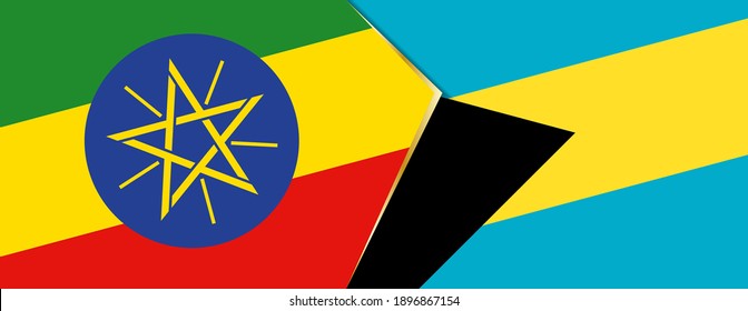 Ethiopia and The Bahamas flags, two vector flags symbol of relationship or confrontation.