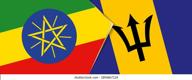 Ethiopia and Barbados flags, two vector flags symbol of relationship or confrontation.