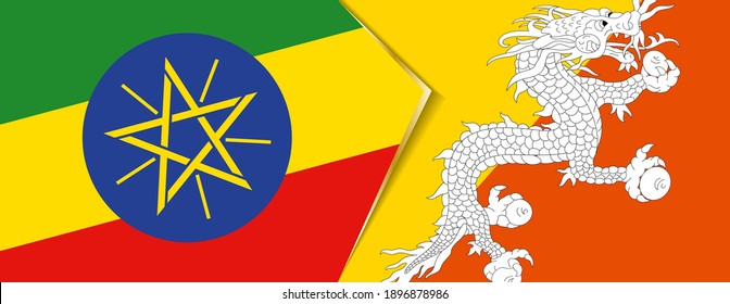 Ethiopia and Bhutan flags, two vector flags symbol of relationship or confrontation.