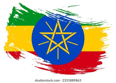 Ethiopia brush stroke flag vector background. Hand drawn grunge style Ethiopian painted isolated banner.