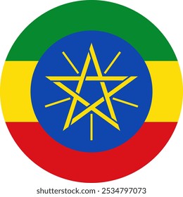 Ethiopia Circle Flag, Circle Flag of Ethiopia, Vector Images