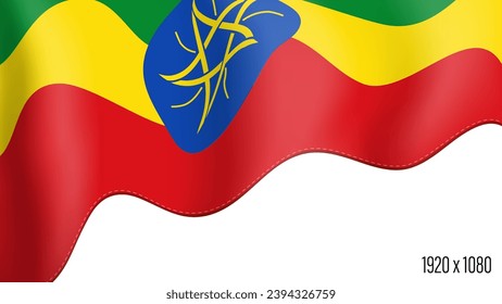 Ethiopia country flag realistic independence day background. Ethiopian commonwealth banner in motion waving, fluttering in wind. Festive patriotic HD format template for independence day