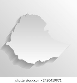 Ethiopia country silhouette. High detailed map. White country silhouette with dropped long shadow on beige background.