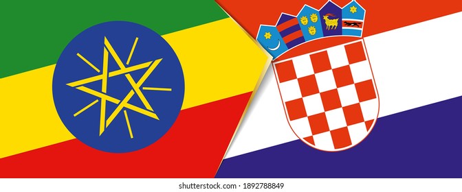 Ethiopia and Croatia flags, two vector flags symbol of relationship or confrontation.