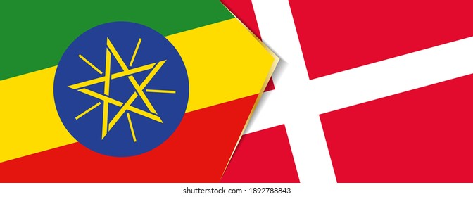 Ethiopia and Denmark flags, two vector flags symbol of relationship or confrontation.