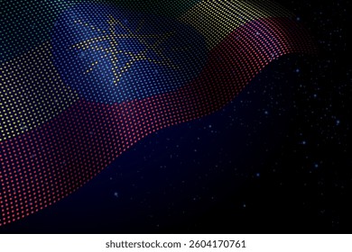 Ethiopia digital flag made of dots, waving over a starry dark background