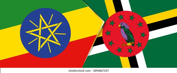 Ethiopia and Dominica flags, two vector flags symbol of relationship or confrontation.