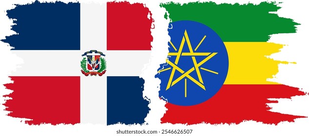 Ethiopia and Dominican Republic grunge flags connection, vector