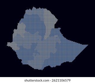 Ethiopia dotted map. Digital style map of the country on dark background. Ethiopia shape with square dots. Colored dots style. Small size squares. Abstract vector illustration.