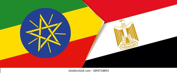 Ethiopia and Egypt flags, two vector flags symbol of relationship or confrontation.