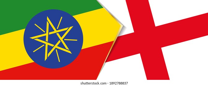 Äthiopien und England Flaggen, zwei Vektorflaggen Symbol für Beziehung oder Konfrontation.