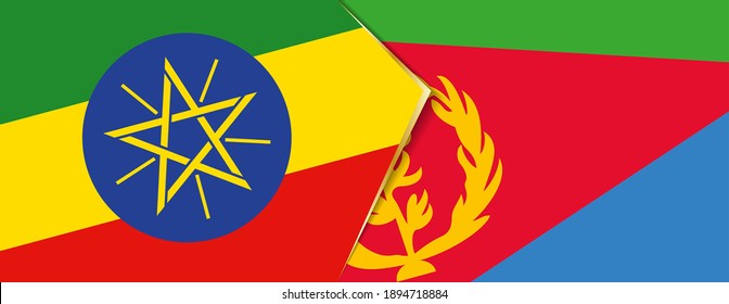 Ethiopia and Eritrea flags, two vector flags symbol of relationship or confrontation.