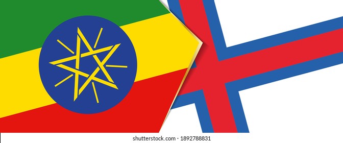 Ethiopia and Faroe Islands flags, two vector flags symbol of relationship or confrontation.