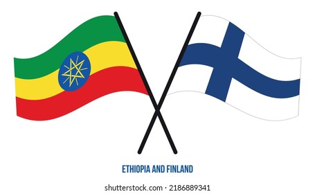 Ethiopia and Finland Flags Crossed And Waving Flat Style. Official Proportion. Correct Colors.