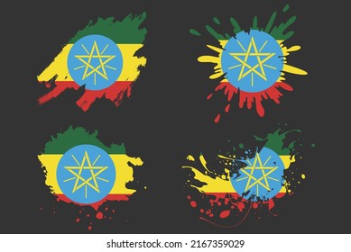 Ethiopia flag brush splash vector set, country logo asset, paint grunge illustration concept, Ethiopia flag brush stroke grunge effect, water splash mask, creative country flag logo idea