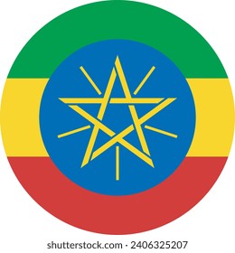 Ethiopia flag. Button flag icon. Standard color. Circle icon flag. Computer illustration. Digital illustration. Vector illustration.
