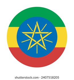 Ethiopia flag. Button flag icon. Standard color. Circle icon flag. Computer illustration. Digital illustration. Vector illustration.