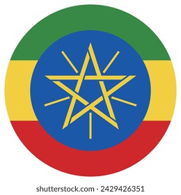 Ethiopia flag. Button flag icon. Standard color. Circle icon flag. Computer illustration. Digital illustration. Vector illustration.