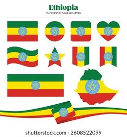 Ethiopia flag flat design of flags stationery shape collection