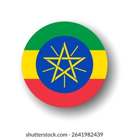 Ethiopia flag - flat vector circle icon or badge with dropped shadow.