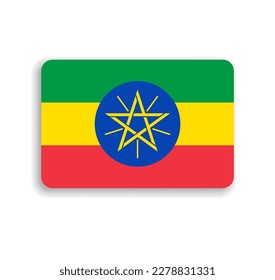 Ethiopia flag - flat vector rectangle with rounded corners and dropped shadow.