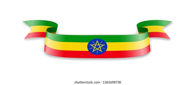 Ethiopia flag in the form of wave ribbon. Vector illustration.