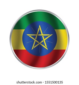 ethiopia Flag in glossy round button of icon. ethiopia emblem isolated on white background. National concept sign. Independence Day. Vector illustration.